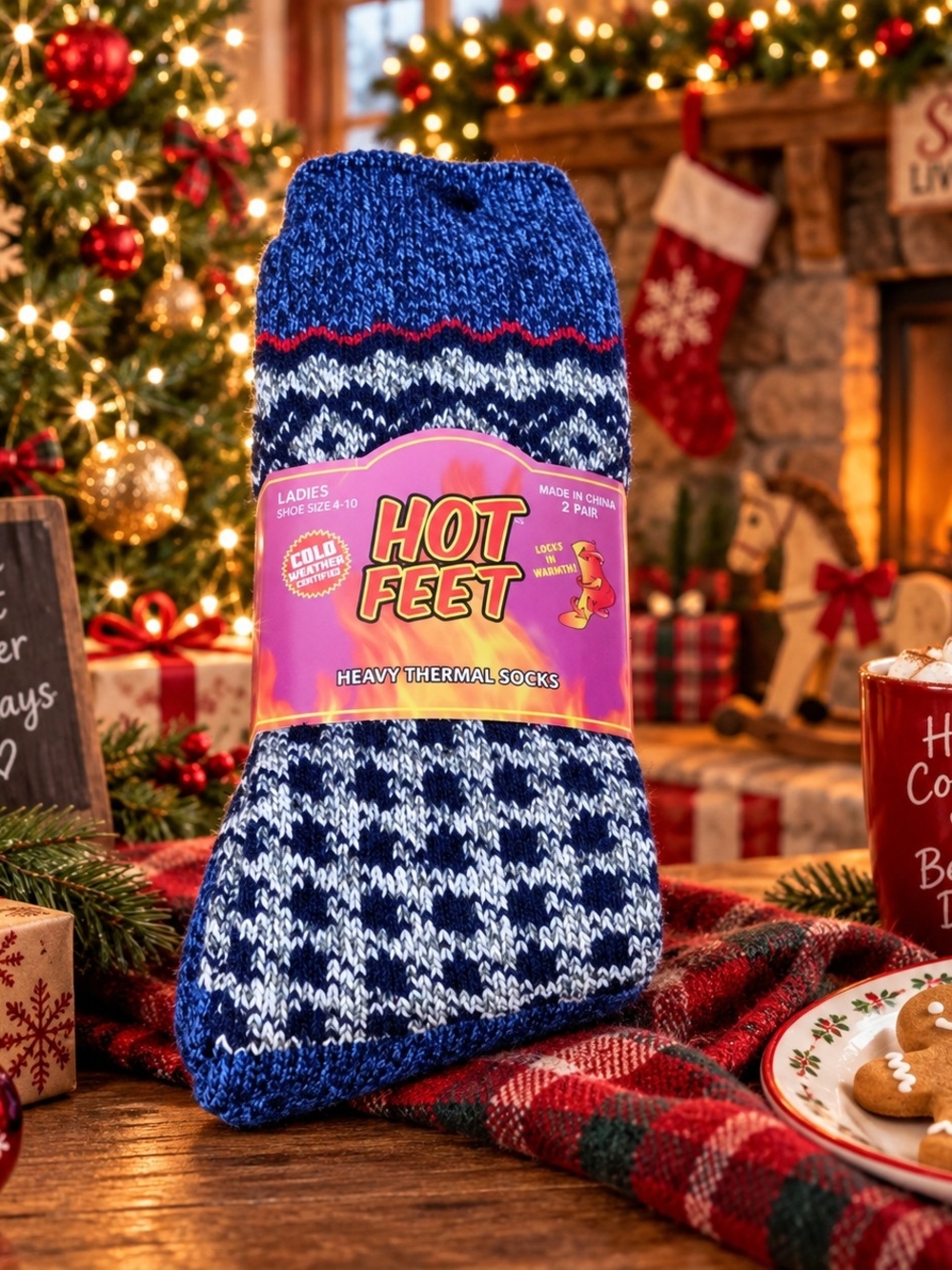 Women’s Thermal Socks — Blue & White Knit